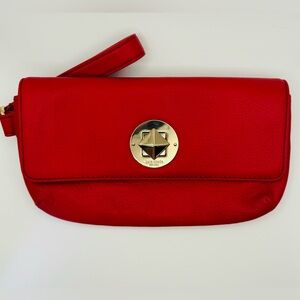 Kate Spade Red Leather Wristlet Clutch Gold Diamond Turnlock! Beautiful!